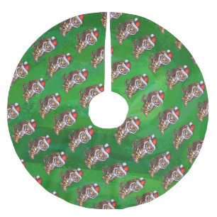 Jupon De Sapin En Polyester Brossé Noël Tigre Sur Vert