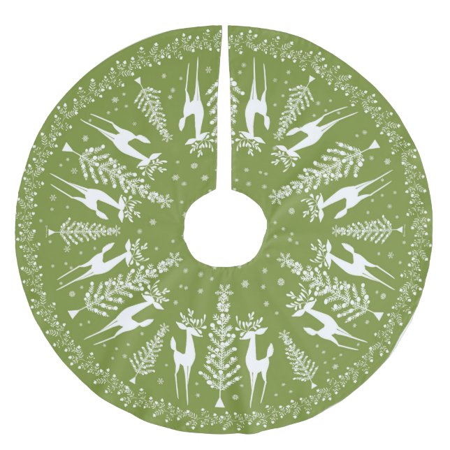 JUPON DE SAPIN EN POLYESTER BROSSÉ NOËL TREE SKIRT MCM OLIVE ET BLANC (Devant)