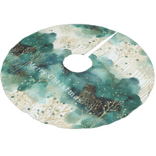 Jupon De Sapin En Polyester Brossé Noël Vert Or Blanc Arbres