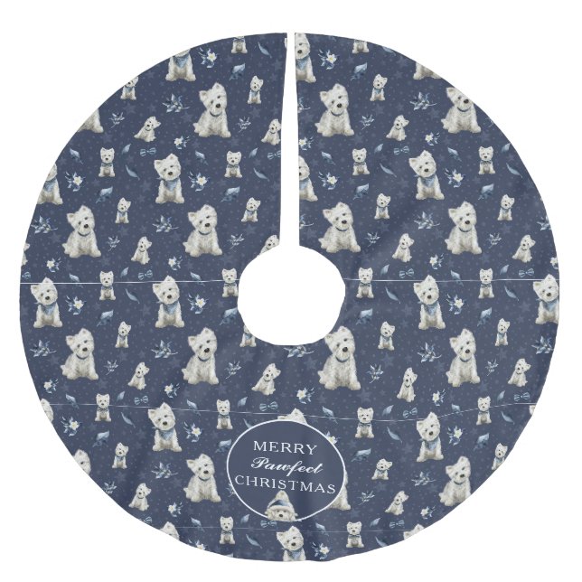 Jupon De Sapin En Polyester Brossé Noël Westie blanc (Devant)