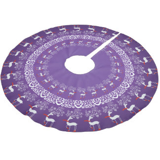 Jupon De Sapin En Polyester Brossé Noël Whimsical Prancing Deer and Lace Purple