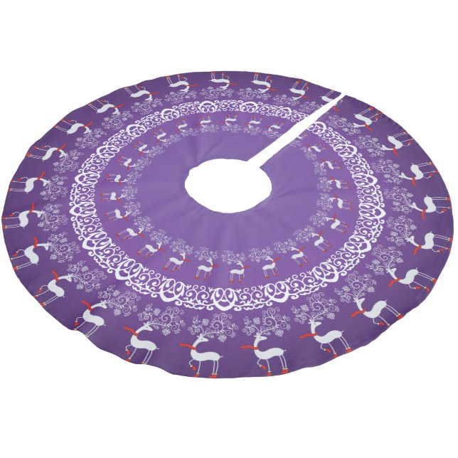 Jupon De Sapin En Polyester Brossé Noël Whimsical Prancing Deer and Lace Purple (Angle)