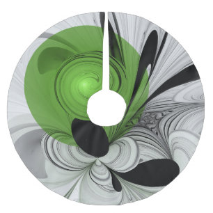 Jupon De Sapin En Polyester Brossé Noir Abstrait et blanc avec art fractal vert