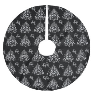 JUPON DE SAPIN EN POLYESTER BROSSÉ NOIR & BLANC NOËL ARBRES & RÉINDEUR