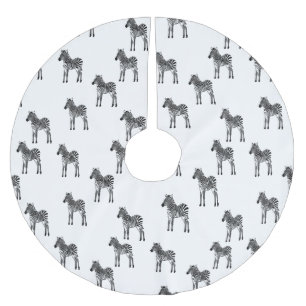 Jupon De Sapin En Polyester Brossé Noir Blanc Zebras Noël