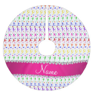 Jupon De Sapin En Polyester Brossé Nom blanc rose arc-en-ciel gymnastique coeurs étoi