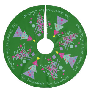 Jupon De Sapin En Polyester Brossé Nom de famille Amusant Noël Couleurs vives Arbres