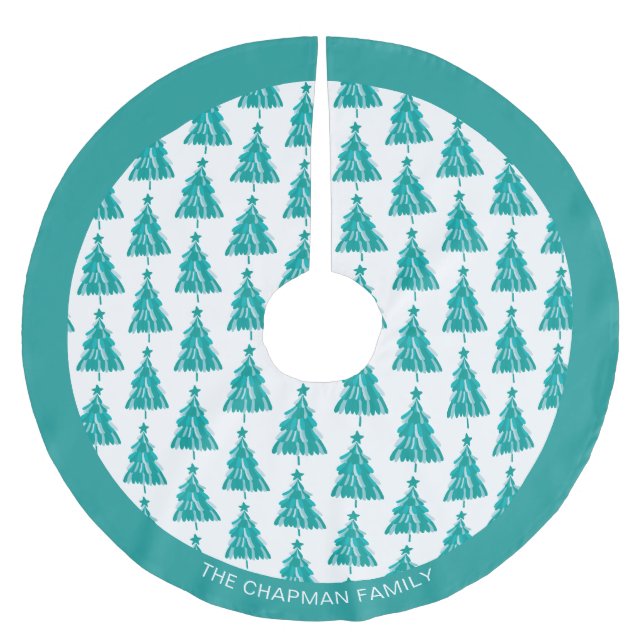 Jupon De Sapin En Polyester Brossé Nom de famille personnalisé Arbre de Noël Turquois (Devant)