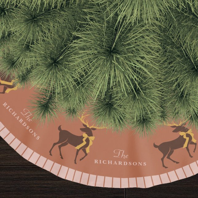 Jupon De Sapin En Polyester Brossé Nom de famille personnalisé Reindeer Noël (44 inches in diameter)