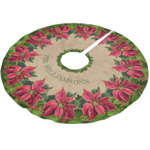 Jupon De Sapin En Polyester Brossé Nom de famille russe Poinsettia Holly Berry Wreath