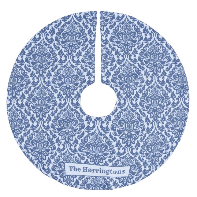 Jupon De Sapin En Polyester Brossé Nom personnalisé Damask Pattern arbre jupe (Devant)