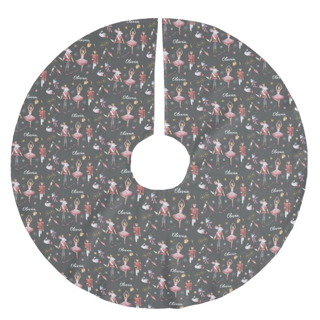 Jupon De Sapin En Polyester Brossé Nom personnalisé Nutcracker Ballet Ballerina Noël (Devant)