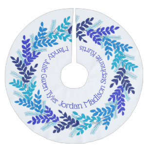 Jupon De Sapin En Polyester Brossé Noms de famille de couronnes de Noël bleu
