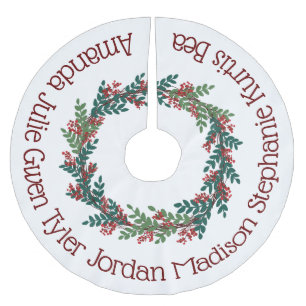 Jupon De Sapin En Polyester Brossé Noms de famille de la couronne rouge verte de Noël