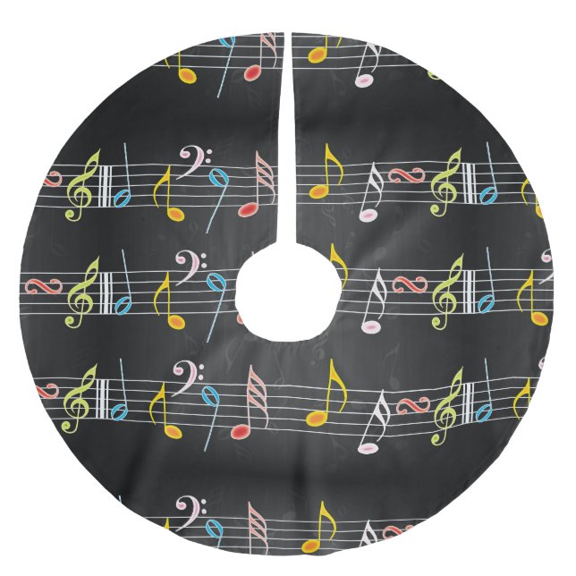 Jupon De Sapin En Polyester Brossé Notes ouvrières de musique sur le noir (Devant)