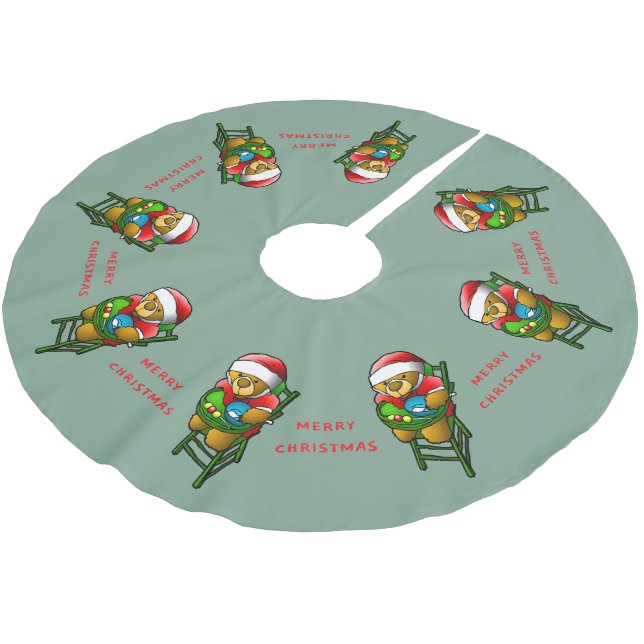 Jupon De Sapin En Polyester Brossé Nounours Joyeux Noël (Angle)