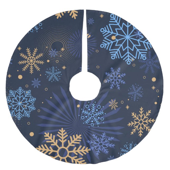 Jupon De Sapin En Polyester Brossé Nuit d'hiver : Blue Snowflake Motif. (Devant)