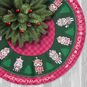 Jupon De Sapin En Polyester Brossé Nutcrakers rose et vert Noël Tartan