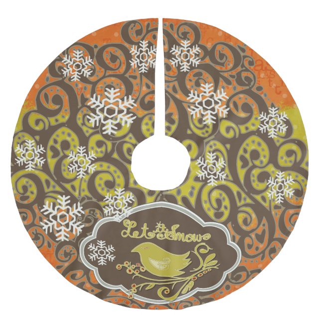 Jupon De Sapin En Polyester Brossé Oiseau et flocons de neige tourbillonnants Jupe d' (Devant)