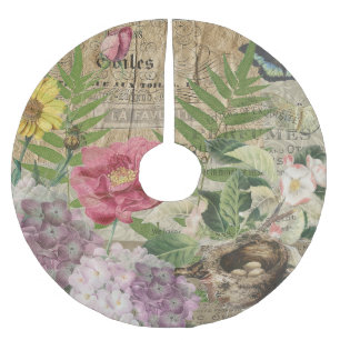 Jupon De Sapin En Polyester Brossé Oiseau Nid Floral Jardin Fleur Papillon Art