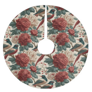 Jupon De Sapin En Polyester Brossé Oiseaux de chinoiserie vintage et fleurs de pivoin
