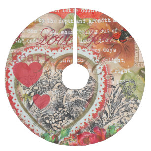 Jupon De Sapin En Polyester Brossé Oiseaux de l'amour Cœur Rouge Collage d'art