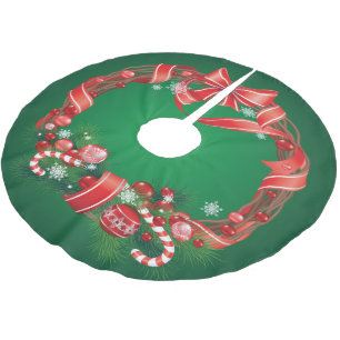 Jupon De Sapin En Polyester Brossé Ombre verte riche avec couronne de Noël