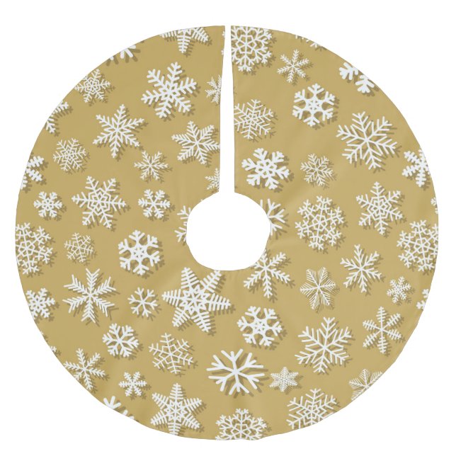 JUPON DE SAPIN EN POLYESTER BROSSÉ OR & BLANC NOËL SNOWFLAKE MOTIFS (Devant)