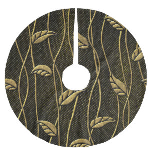 Jupon De Sapin En Polyester Brossé Or et noir : Texture 3D Feuille.