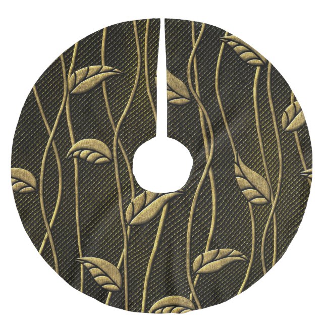 Jupon De Sapin En Polyester Brossé Or et noir : Texture 3D Feuille. (Devant)