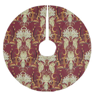 Jupon De Sapin En Polyester Brossé Or rouge floral, motif vintage luxueux.
