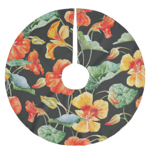 Jupon De Sapin En Polyester Brossé Orange de Nasturtium : Aquarelle Motif foncé.