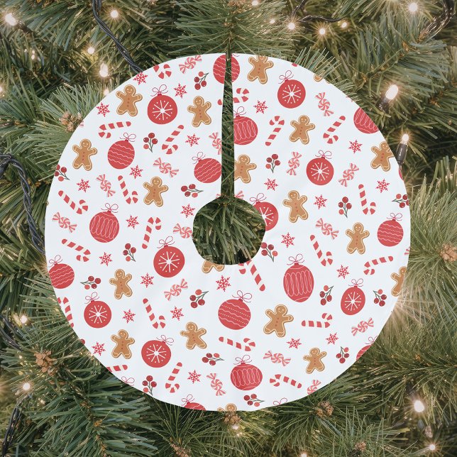 Jupon De Sapin En Polyester Brossé Ornement Rouge de Noël  (Créateur téléchargé)