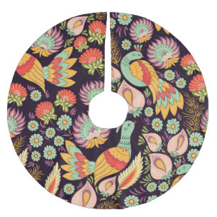 Jupon De Sapin En Polyester Brossé Ornement vintage Folk Floral Birds