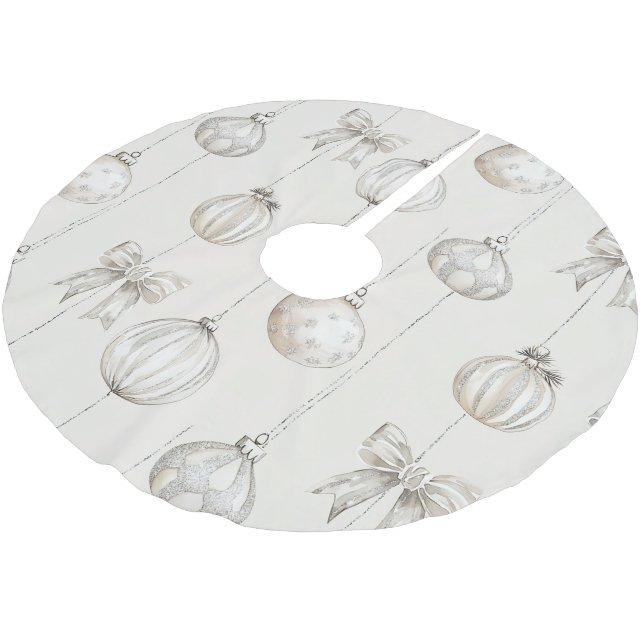 Jupon De Sapin En Polyester Brossé Ornements de Noël à la crème chic (Angle)