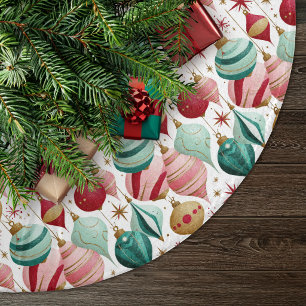 Jupon De Sapin En Polyester Brossé Ornements de Noël Rétro Rose et Turquoise