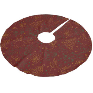 Jupon De Sapin En Polyester Brossé Ornements de Noël Rouge, Étincelles, Parties scint