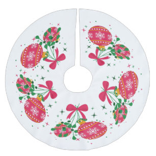 Jupon De Sapin En Polyester Brossé Ornements de Noël rouges rétro modernes