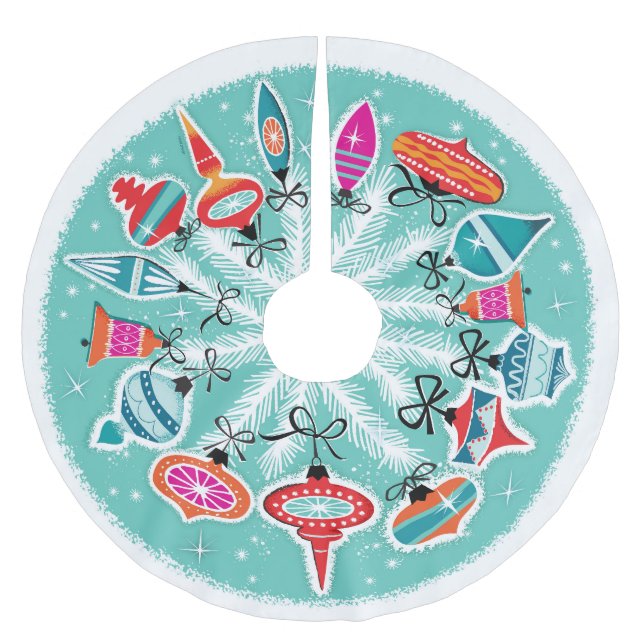 Jupon De Sapin En Polyester Brossé Ornements Rétro Aqua Arrière - plan (Devant)