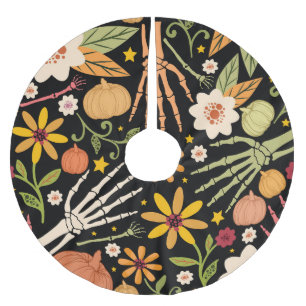 Jupon De Sapin En Polyester Brossé Os d'Halloween, motif floral sans couture.