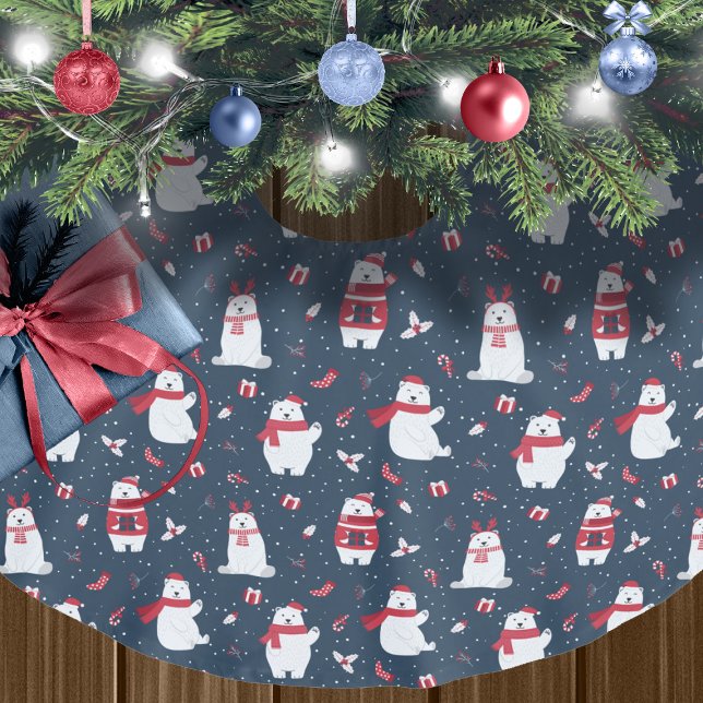 Jupon De Sapin En Polyester Brossé Ours blancs de Noël lunatique Motif ID850 (Créateur téléchargé)