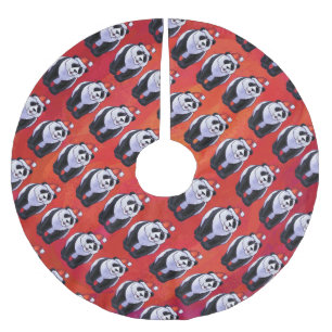 Jupon De Sapin En Polyester Brossé Ours de panda à Santa Hat sur Rouge