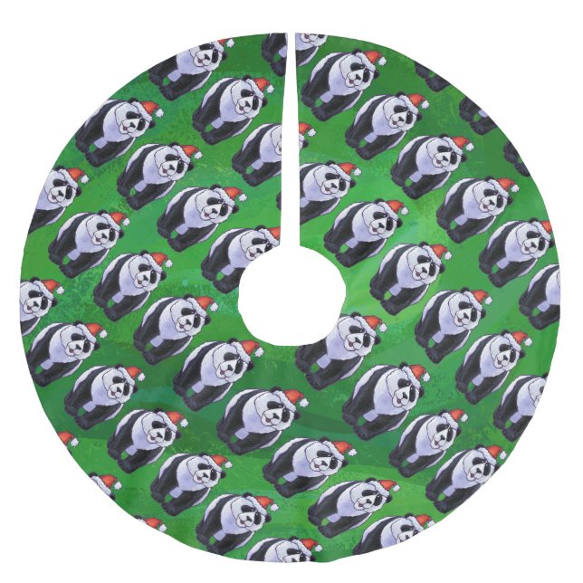 Jupon De Sapin En Polyester Brossé Ours de panda à Santa Hat sur Vert (Devant)