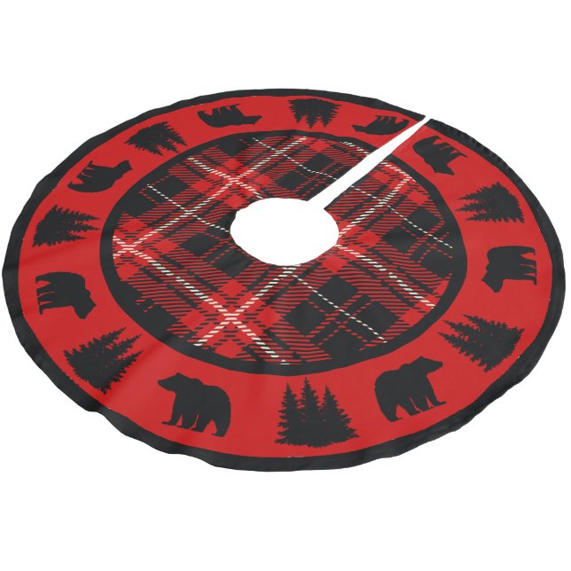 Jupon De Sapin En Polyester Brossé Ours noir rouge et Cabine noir plaid (Angle)