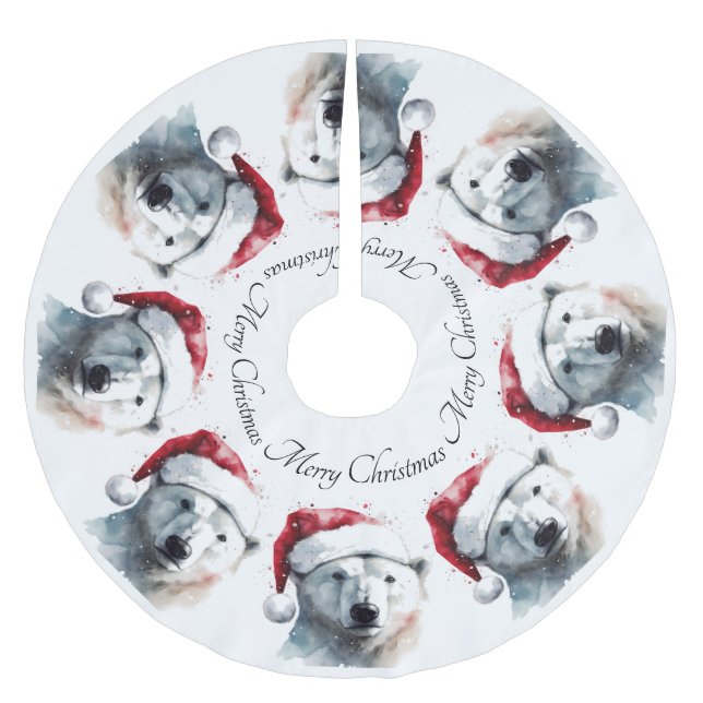 Jupon De Sapin En Polyester Brossé Ours polaire de Noël, personnalisable (Devant)