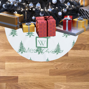 Jupon De Sapin En Polyester Brossé Pagode verte Arbre de Noël Motif monogramme