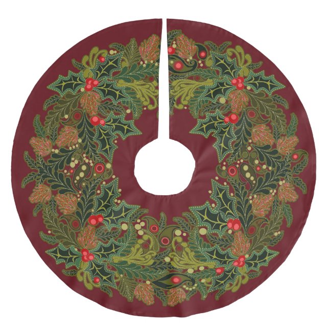 Jupon De Sapin En Polyester Brossé Paisley Christmas Wreath (Devant)