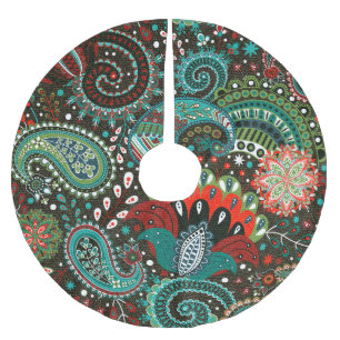 Jupon De Sapin En Polyester Brossé Paisley floral : éléments motifs sans soudure.