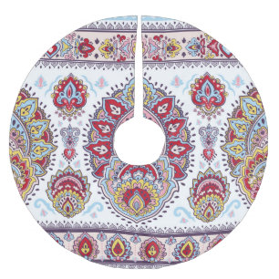 Jupon De Sapin En Polyester Brossé Paisley indien floral, médaillon ethnique.