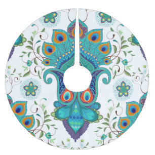 Jupon De Sapin En Polyester Brossé Paisley orientale, motif en plumes paon.